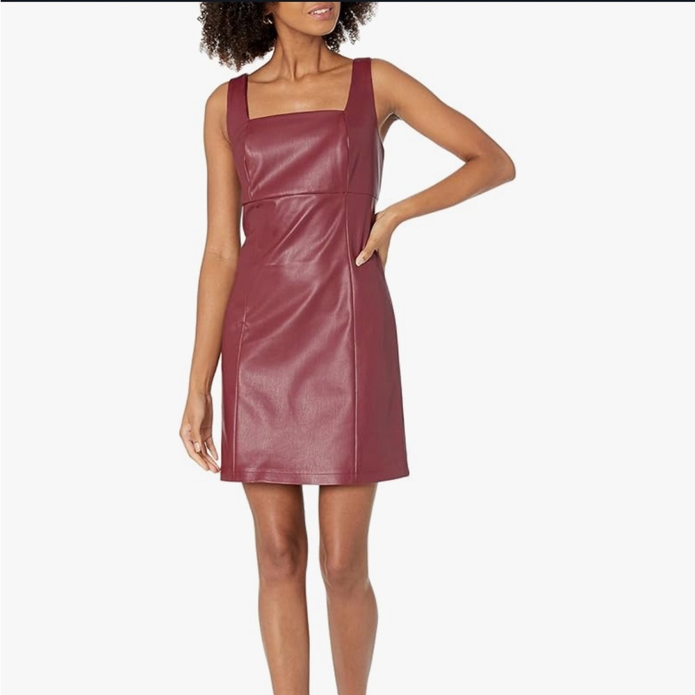 Amazon The Drop Women's Burgundy Vegan Leather Square Neck Mini Dress (XL)
